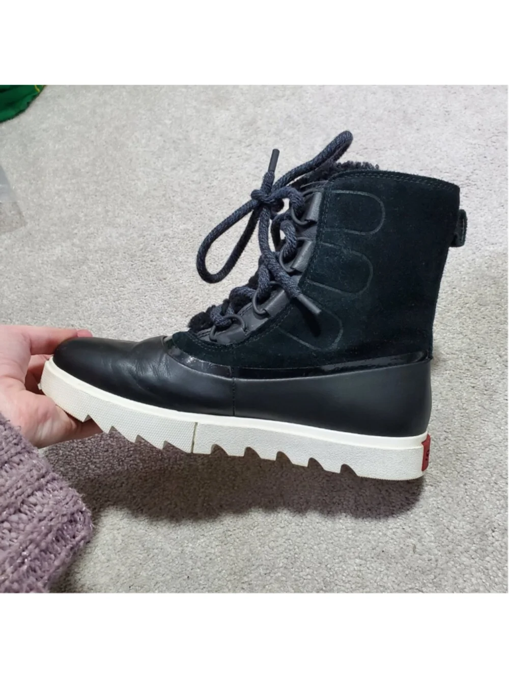 SOREL Joan Of Arctic Next Lite Shearling Snow Boots Black 8.5 Leather Winter